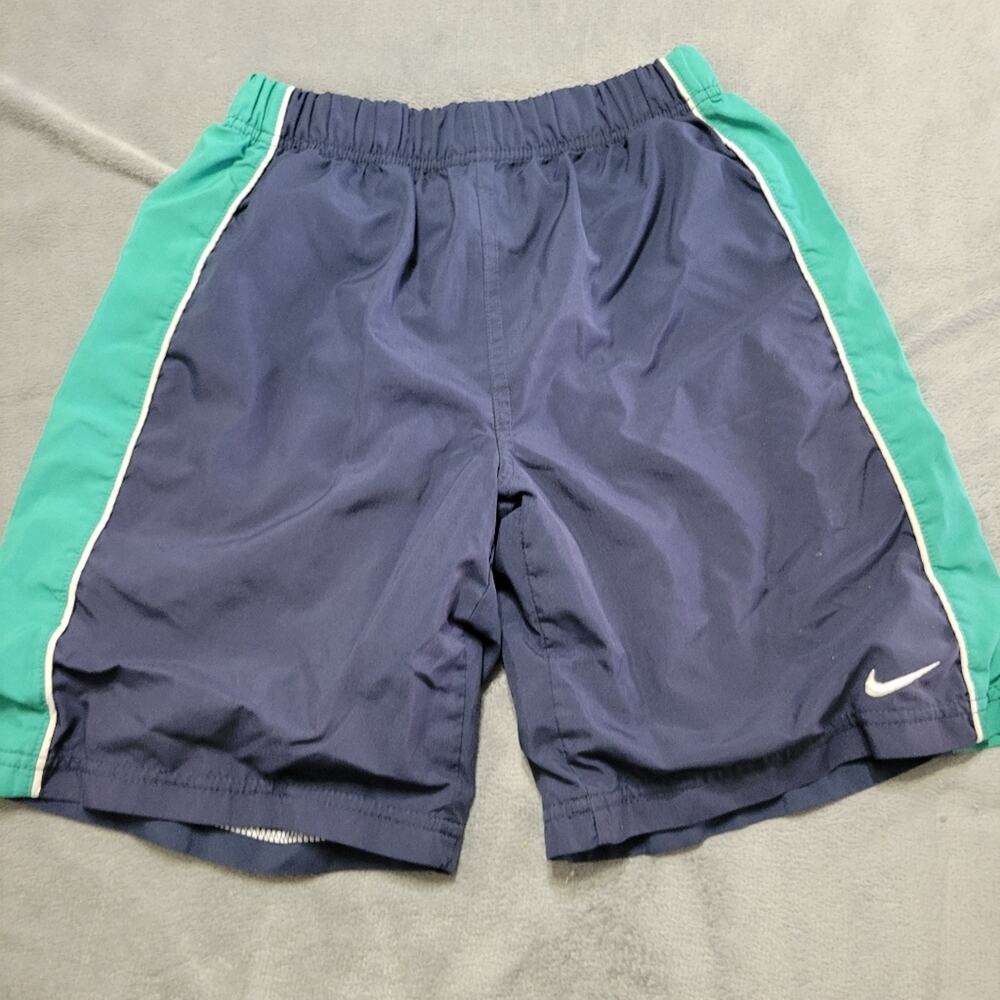 Vtg‎ Nike Shorts Boys 7 Blue Green Stripe Y2K Colorblock Windpants Lined Pull On